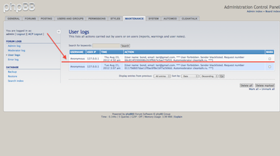 CleanTalk Anti-spam for PHPBB - blocked users log