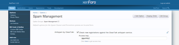 Xenforo anti-spam add-on options