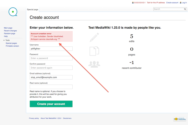 Mediawiki spam registration block
